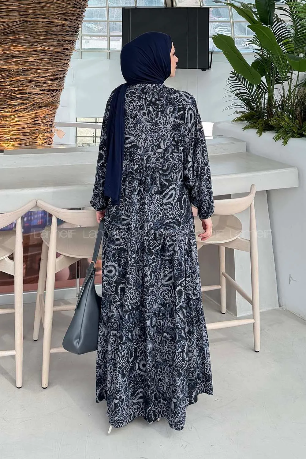 Lamelif Katleya Model Elbise Antrasit - 4