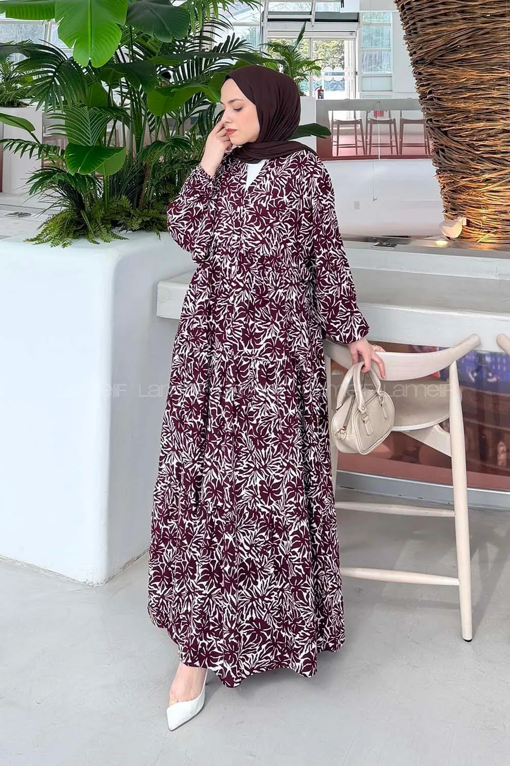 Lamelif Katleya Model Elbise Bordo - 1