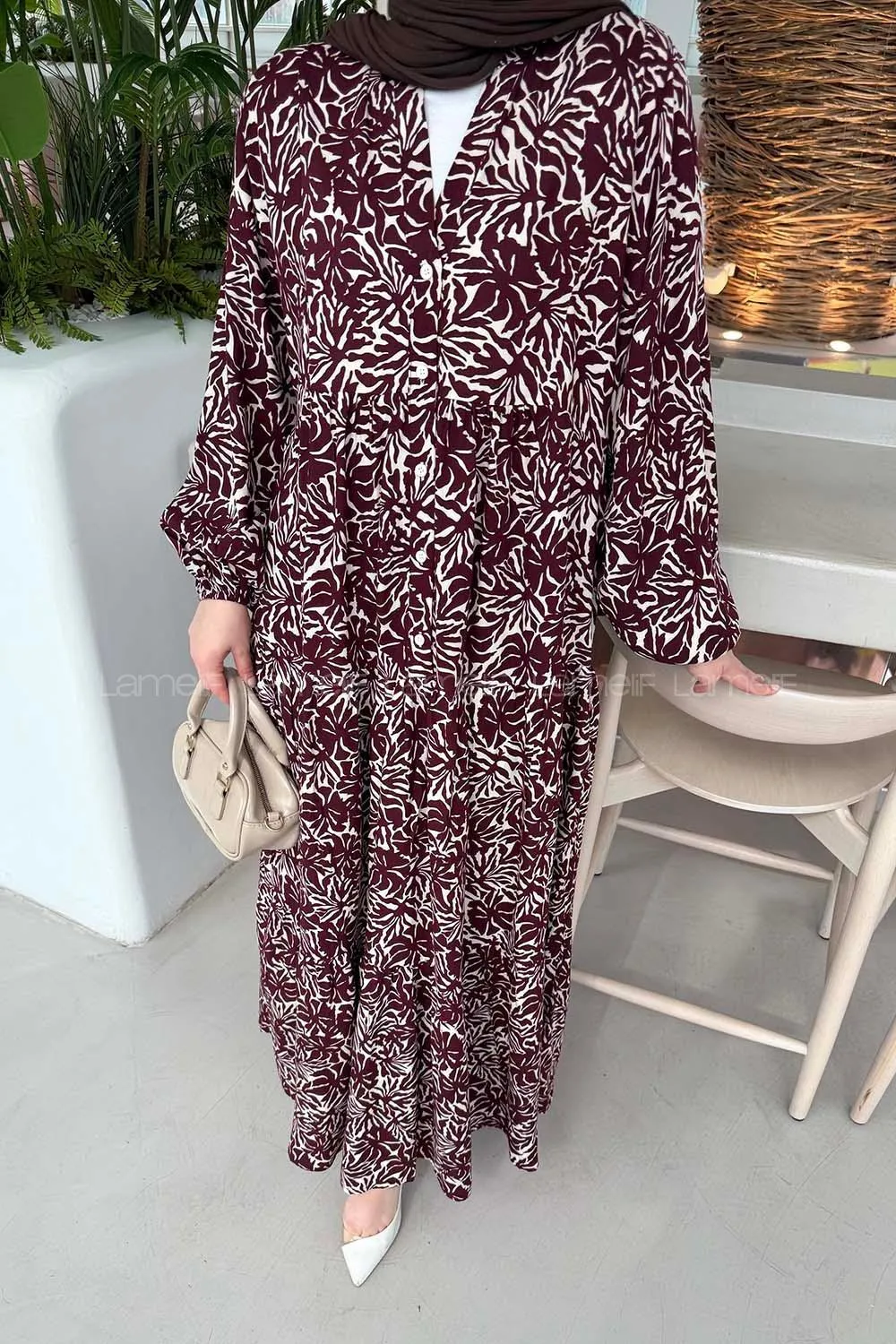 Lamelif Katleya Model Elbise Bordo - 3