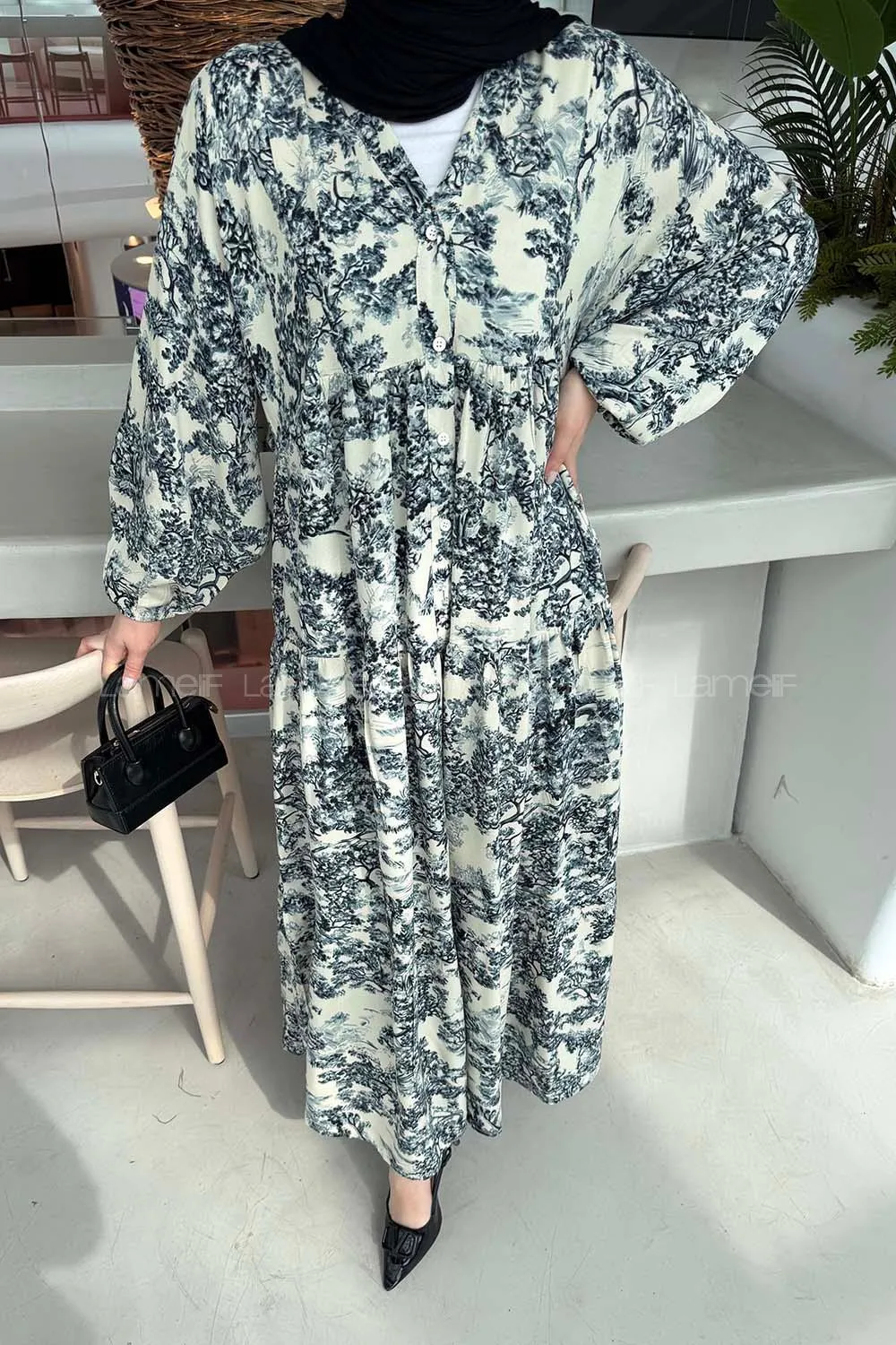 Lamelif Katleya Model Elbise Füme - 3