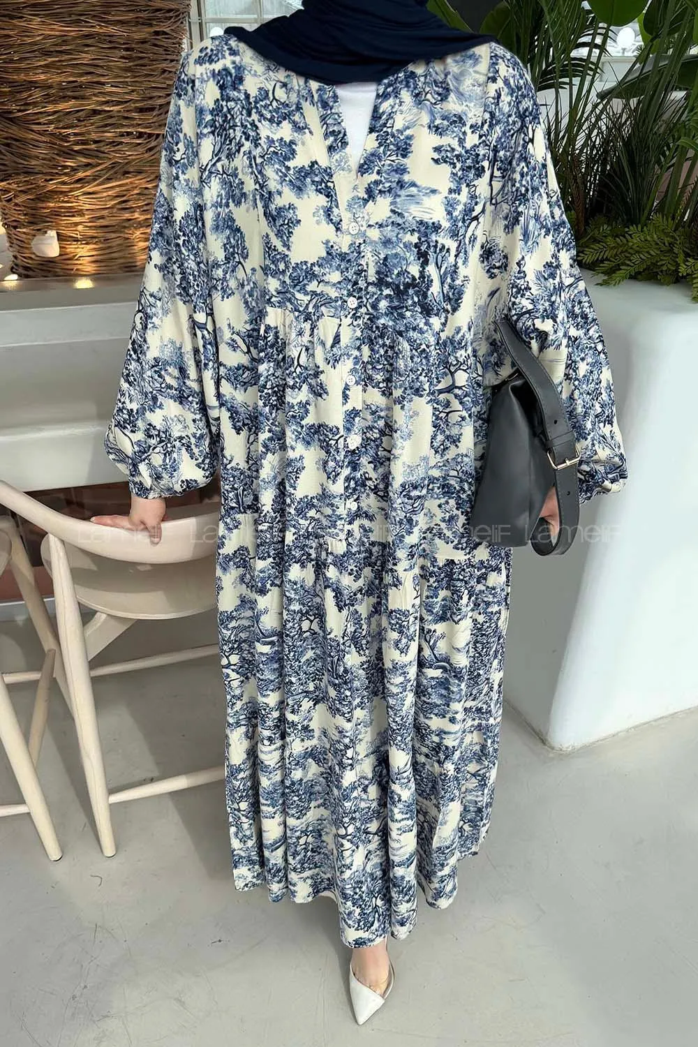 Lamelif Katleya Model Elbise İndigo - 3