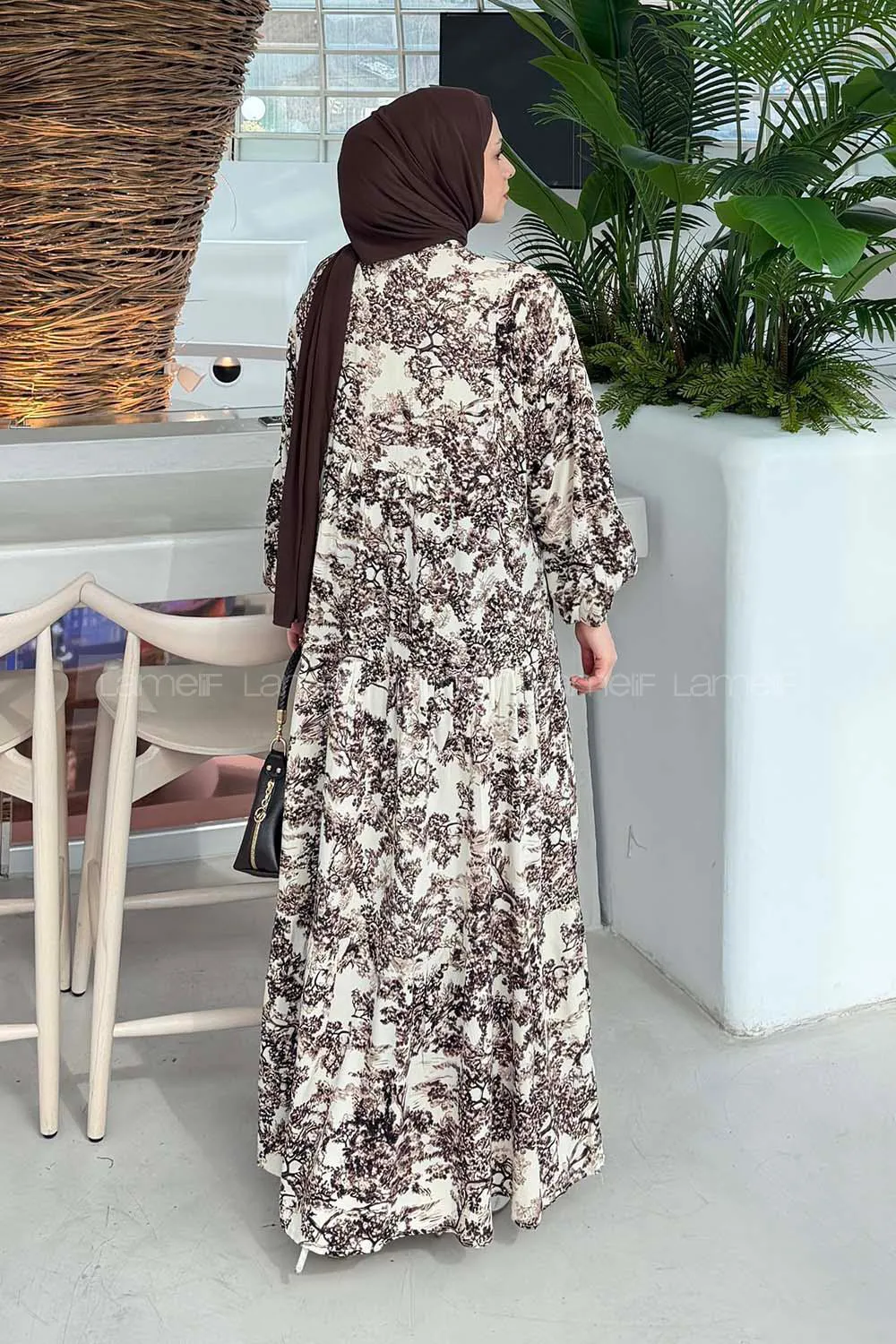 Lamelif Katleya Model Elbise Kahverengi - 4