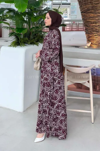 Lamelif Katleya Model Elbise Bordo