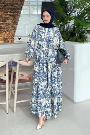 Lamelif Katleya Model Elbise İndigo