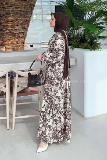 Lamelif Katleya Model Elbise Kahverengi